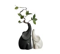 MOTUZP Modern Ceramic Decor Statue,Loving Pair of Elephants in Black & White with Flower,Good Luck Elephant for Bookshelf Living Room Office Table Shelf Decorations