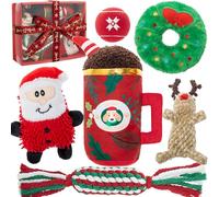 MOTZABO Christmas Dog Toys, 6 Pack Interactive Pet Plush Squeaky Toy & Rope Chew Toy & Red Tennis Ball, Cute Christmas Dog Toys with Box for Small, Medium & Large Dogs