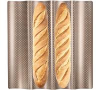 MouCoc Baguette Baking Tray, French Bread Pan for 4 Loaves - Easy-to-Clean Wave Mold (Gold)