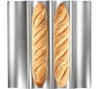 MouCoc Baguette Baking Tray, French Bread Pan for 4 Loaves - Easy-to-Clean Wave Mold (Silve)