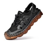 Moudn Mens Sports Sandals Leather Outdoor Hiking Sandals Closed Toe Casual Walking Sandals Summer Beach Shoes Adjustable