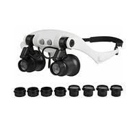 MOUDOAUER Acrylic 4-Lens Dual LED Head Magnifying Glass Jewelry Watch Repair Tool Magnifier Kit Set 10x 15x 20x 25x Accessories Watch Accessories