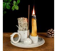 MOUGIGI 5-in-1 White Ceramic Palo Santo Burner & Holder - Small Candle and Smudge Tray for Incense Sticks & Cones, Sage, Zen Meditation Altar Accessory - Compatible with Matches for Aromatic Scents