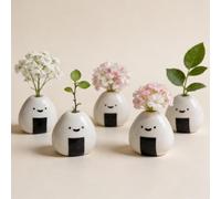 MOUGIGI 5 PCS Mini Flower Vase, Handmade Ceramic Rice Ball (Japanese Onigiri) Miniature Vases, Charming and Cute Design, Perfect for Dry Flowers - Bulk Bud Vases, Unique and Adorable Japanese Craft