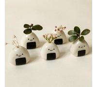 MOUGIGI 5 PCS Mini Flower Vase, Handmade Ceramic Rice Ball (Japanese Onigiri) Miniature Vases, Charming and Cute Design, Perfect for Dry Flowers - Bulk Bud Vases, Unique and Adorable Japanese Craft