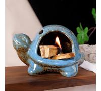 MOUGIGI Blue Ceramic Turtle Palo Santo Burner - Mini Chiminea, Burns Palo Santo、Sage、Incense Cones, Doubles as Small Candle Holder for Energy Cleansing、Yoga、Meditation、Zen、Altar Aromatherapy