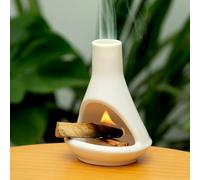 MOUGIGI Ceramic Chiminea Palo Santo Holder and Burner - Modern Medieval Incense Candle and Matchstick Mini Chiminea for Wood Sticks and Bulk Incense with Ash Catcher - Zen-Inspired Home Decor Gift