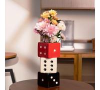 MOUGIGI Funky Dice Vase - Unique Ceramic Home Decor for Bars| Stylish Black, White & Red Geometric Design | Perfect for Fresh, Dried, or Artificial Flower Arrangements | Ideal Gift for Art Lovers