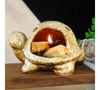 Mougigi Handcrafted Brown Ceramic Turtle Mini Chiminea Palo Santo Burner Holder ，for Burning Sage、Cone Incense、Copal&Small Candle，Thoughtful Gifts for Meditation, Yoga, Aromatherapy Altar、Zen Spaces