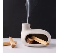 MOUGIGI Modern Palo Santo Holder Ceramic Burner for Meditation and Energy Cleansing - Handcrafted Smudge Bowl for Wood Sticks, Sage, and Incense Cones