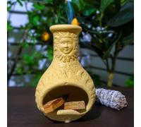 MOUGIGI Palo Santo Burner Holder,Yellow Mini Chiminea with Chimney Handmade Smudge Bowl fits sage, Incense Cones, Sticks, Small Candle; with ash Collection. Great for Zen Meditation, Altar Fireplace