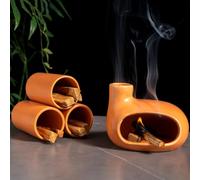 MOUGIGI Palo Santo Holder Set with 3 Matchstick Holders - Modern Handcrafted Ceramic Incense Burner with Chiminea, Perfect for Meditation - Smudge Bowl for Palo Santo Sticks, Sage, and Cones.