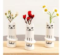 MOUGIGI Set of 3 Cat Flower Vase Bud Ceramic Mini Handmade Tiny Vases for Home Decor, Wedding Party, Birthday Gift - Unique, Cute and Aesthetic Miniature Vases - Japanese Trendy, Pretty and Bulk