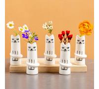 MOUGIGI Set of 5 Cat Flower Vase Bud Ceramic Small Cute Mini Handmade Decor - Unique Modern Tiny Wedding Party Birthday Gift - Bulk Trendy Pretty Little Vases