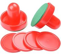 MOUJUCHI Air Hockey Pushers, 60mm Light Weight Air Hockey Red Replacement Pucks & Slider Pusher Goalies for Game Tables, Accessories, Equipment (2 Striker, 4 Puck Pack)-Red