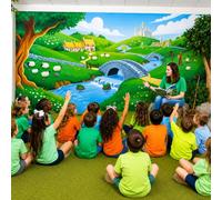 Moukeren 16 x 8.5 ft 2026 Emerald Isle Theme Backdrop for Vbs Pastoral Countryside Vacation Bible School Background Extra Big Building Sheep Fabric Backdrop Decor for Wall Home Photo Studio Props