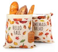 Moukeren 2 Pack Large Fall Beeswax Bread Bags 18x13 Inch Reusable Artisan Sourdough Bread Storage Bags Cotton with 2 Double-sided Tags & Jute Twine for Home Bakers Gifting