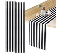 Moukeren 2 Pcs Black and White Striped Table Runner 12 x 108 Polyester Tablecloth Modern Stripes Pattern Elegant Canvas Table Decor Machine Washable for Wedding Banquet Celebrations Party Decoration