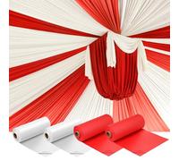 Moukeren 40'' x 100' Circus Tablecloth Roll Plastic Tablecloth Disposable DIY Carnival Tent Party Supplies for Big Top Tent Backdrop Curtains Ceiling Wall Drapes(White, Red,4 Roll)