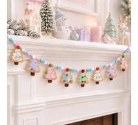 Moukeren 6.56 ft Pastel Felt Christmas Tree Garland for Decoration | Candy Color Pom Pom Christmas Banner, Handmade Non-woven Tree Cutout Bunting, Xmas, Fireplace, Window and Holiday Party Decor