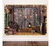 Moukeren 6.6 x 9.2 ft Western Party Backdrop Western Cowboy Party Decoration Wild West Decor Wooden House Barn Photo Background for Birthday Wedding Supply