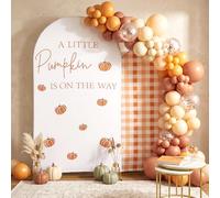 Moukeren a Little Pumpkin on the Way Arch Backdrop Cover 6ft and 7.2ft for Pumpkin Themed Baby Shower Party Gender Reveal Birthday Party Banquet Photo Arches Background Decorations