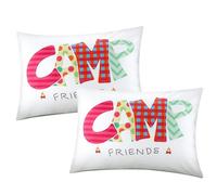 Moukeren Camp Friends Girl Autograph Pillowcase Summer Camp Pillowcase Travel Pillow Case Travel Pillow Cover for Kids Package Stuff Essentials Sleepaway Accessories (Multi Colors,2 Pcs)