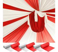 Moukeren Plastic Table Cover Roll Disposable DIY Tablecloth Roll Carnival Tent Party Supplies for Big Top Tent Backdrop Curtains Patriotic Ceiling Walls Drapes (White, Red,54'' X 66')