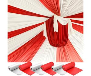 Moukeren Plastic Table Cover Roll Disposable DIY Tablecloth Roll Carnival Tent Party Supplies for Big Top Tent Backdrop Curtains Patriotic Ceiling Walls Drapes (White, Red,54'' X 66')