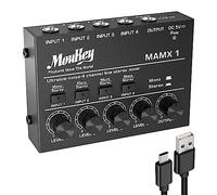 Moukey Compact Studio Audio Stereo Mixer, 4 Channels DC 5V for Clubs Bars Stage Mixing Desk Guitar Bass Keyboard, MAMX1