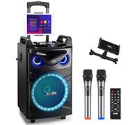 Moukey Karaoke Machine, 12" Woofer PA System, Portable Bluetooth Speaker with 2 Wireless Microphones, Party Lights and Echo/Treble/Bass Adjustment, Supports TWS/REC/AUX IN/MP3/USB/TF/FM - MTs12-1