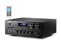 Stereo Power Audio Amplifier 220W Bluetooth 5.0, Moukey 2.0 Channel Stereo Audio Receiver with USB, SD, AUX, RCA, MIC in with Echo, Radio, LED for Home Theater Speakers, Studio, MAMP1