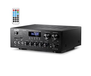 Moukey Stereo Receivers with Bluetooth 5.0, 2.0 Channel Power Audio Amplifier Stereo System w/USB, SD, AUX, RCA, MIC in w/Echo, LED for Karaoke, Home Theater Speakers, 400W Peak, 25W× 2 RMS- MAMP1