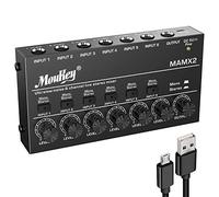 Moukey Ultra Low-Noise 6-Channel Line Mixer for Sub-Mixing, DC 5V 6-Stereo Mini Audio Mixer, Ideal for Small Clubs or Bars, Guitars, Bass, Keyboards or Stage Mixer-MAMX2