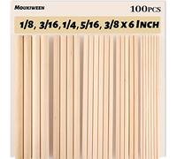 Moukiween Wooden Dowel Rods, 100PCS 1/8, 3/16, 1/4, 5/16, 3/8 x 6 Inch Assorted Sizes Round Wooden Sticks for Arts Crafts, Home Decor, Cake Support, Unfinished Natural Hardwood Sticks