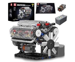 Mould King 10088 MOC Technology (V8) Eight Cylinder Inline Gasoline Engine Cylinder Block Kit, Technology Clamping Block Kit Including Motor and Battery Box V8 Engine (535 PCS+)