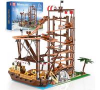 Mould King 11013 Roller Coaster and Pirate Ship Construction Set, 2174-Piece Amusement Park Model, Double Helix Roller Coaster Construction Toy for Adults, Teenagers 14 Years and Up