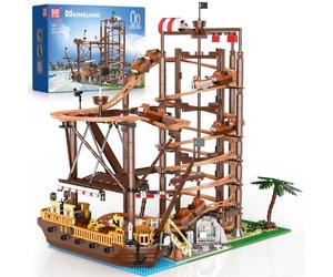 Mould King 11013 Roller Coaster and Pirate Ship Construction Set, 2174-Piece Amusement Park Model, Double Helix Roller Coaster Construction Toy for Adults, Teenagers 14 Years and Up