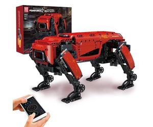 Mould King 15067 Red Four-Legged Robot Dog Power Module Building Block Kit, APP RC Mechanical Intelligent Robot Programmable Educational STEM Toy Clamping Building Kit Model 936PCS