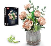Mould King Pink Roses Building Blocks with Vase - Artificial Flowers Botanical Collection, DIY Gift for Women, Mom, Girlfriend for Anniversary, Mother's Day - Home Office Decor for Adults - 981 PCS
