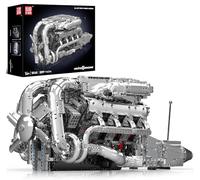 Mould King V8 Twin-Turbo Engine Model Kit That Runs, Mini Engines Building Blocks Set for Adults with Battery and Motor, Engineering Construction STEM Toy for Children Kids Boys Girls (2899 PCS)