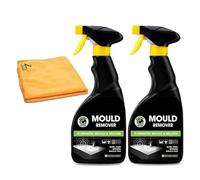 Mould & Mildew Remover Spray 500ml (2 Pack) with Microfibre Cloth - Black Mould Cleaner for Bathroom, Tiles, Walls & Grout - Removes Damp Stains