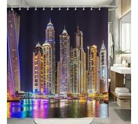 Mould Proof City Night View Extra Long Shower Curtain 200 x 200 cm, Shower Curtains for Bathroom, Waterproof Washable, 3D Urban Print Fabric Bathroom Curtains with 12 Hooks d-845