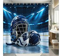 Mould Proof Ice Hockey Gear Extra Wide Shower Curtain 240 x 200 cm, Shower Curtains for Bathroom, Waterproof Washable, 3D Ice Hockey Helmet Fabric Bathroom Curtains with 12 Hooks d-495