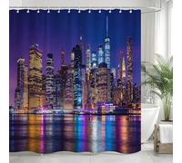Mould Proof Urban Skyline Small Shower Curtain 120 x 200 cm, Shower Curtains for Bathroom, Waterproof Washable, 200 cm Drop, 3D New York Night View Fabric Bathroom Curtains with 8 Hooks d-751