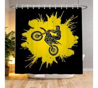 Mould Proof Yellow Splash Art Extra Long Shower Curtain 200 x 200 cm, Shower Curtains for Bathroom, Waterproof Washable, 3D Dirt Ride Silhouette Fabric Bathroom Curtains with 12 Hooks q-134