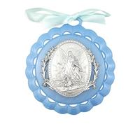 Moulded Acrylic Blue Crib Medal with Guardian Angel for Baby Boy Nursery Decor, 3 1/2 Inch
