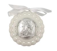 Moulded Acrylic White Crib Medal with Guardian Angel for Baby Nursery Decor, 3 1/2 Inch