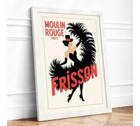 Moulin Rouge Dance Vintage Framed Wall Art Print A4 (29.7×21cm) White, Wall Decor for Living Room, Bedroom, Office & Home, Ready to Hang, Art Gift