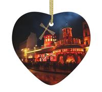 Moulin Rouge Print Christmas Ornament Heart Shape Xmas Ceramic Hanging Ornament With Gold Rope Christmas Pendant For Fireplace Wedding Holiday Party Xmas Decoration